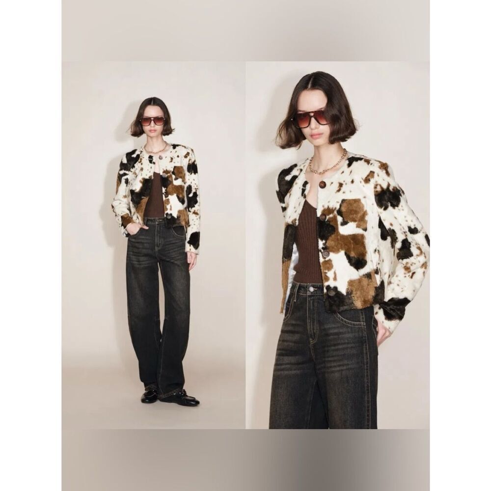NEW FABRIQUE Mane Cow Print Short Jacket in Faux Horse Hair